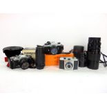 A mixed collection of photography type items to include Optimax 300mm zoom lens, Helios 135mm