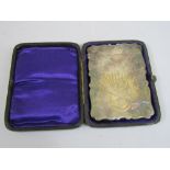 Victorian silver serpentine card case, engraved with chinoiserie details to include brisé fans,