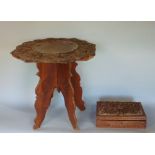 Carved Indian hardwood casket and table, the table 46cm high (2)