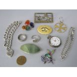 A small quantity of costume jewellery to include a silver plated fob watch