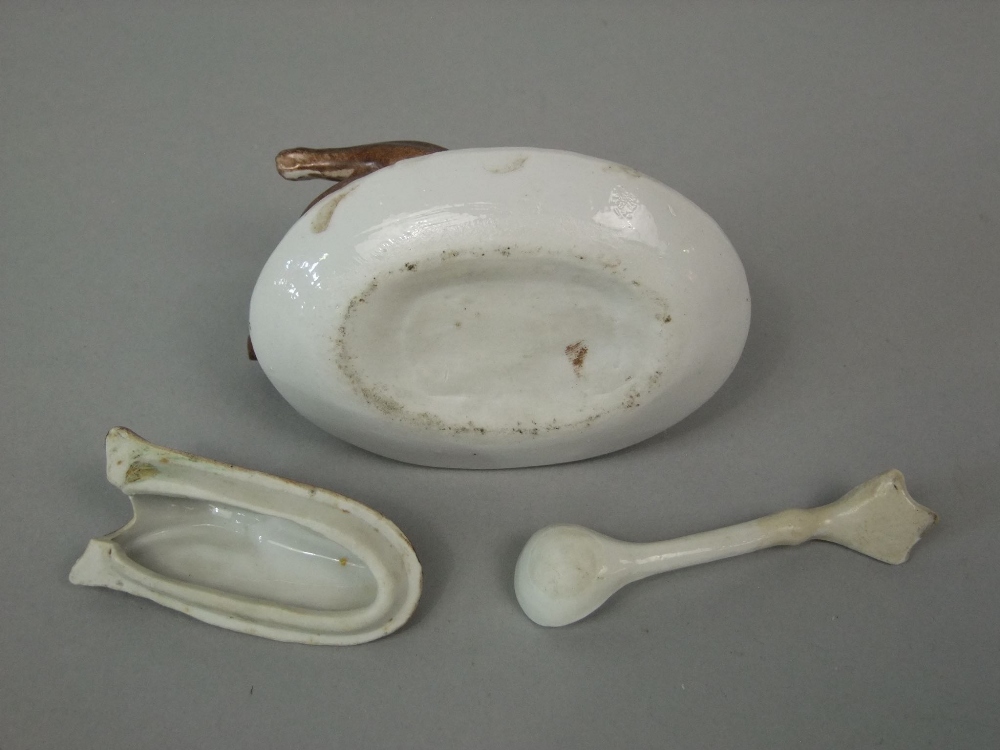 A 19th century continental mustard pot, cover and spoon in the form of a goose, the spoon in the - Image 4 of 4