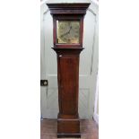 An 18th century oak cottage longcase clock, the trunk with full length door, enclosing a 28cm square