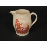 An early 19th century cream ware type jug with brick red printed decoration of Napoleon Stopped in