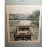 Michael Chaplin, RE (British B.1943) - The Thames at Lechlade, coloured limited edition etching,