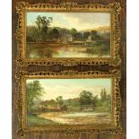 R Allen (19th century British) - River scenes at Streatley Bridge and The Swan at Pangbourne, oil