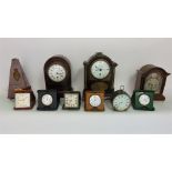 A mixed collection of horology to include five folding travel clocks, to include a Mappin & Webb