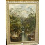 19th century English school - River scene - oil painting on canvas, 74 x 50 cm, framed