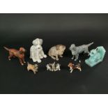 A collection of ceramic models of dogs including Beswick model of a red setter, together with a grey