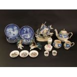 Ten Royal Copenhagen blue and white plates dating from the 1970s with various decoration including a