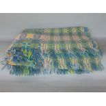 A Welsh blanket, with alternating blue, pink, yellow and green geometric detail, 220 x 170cm approx