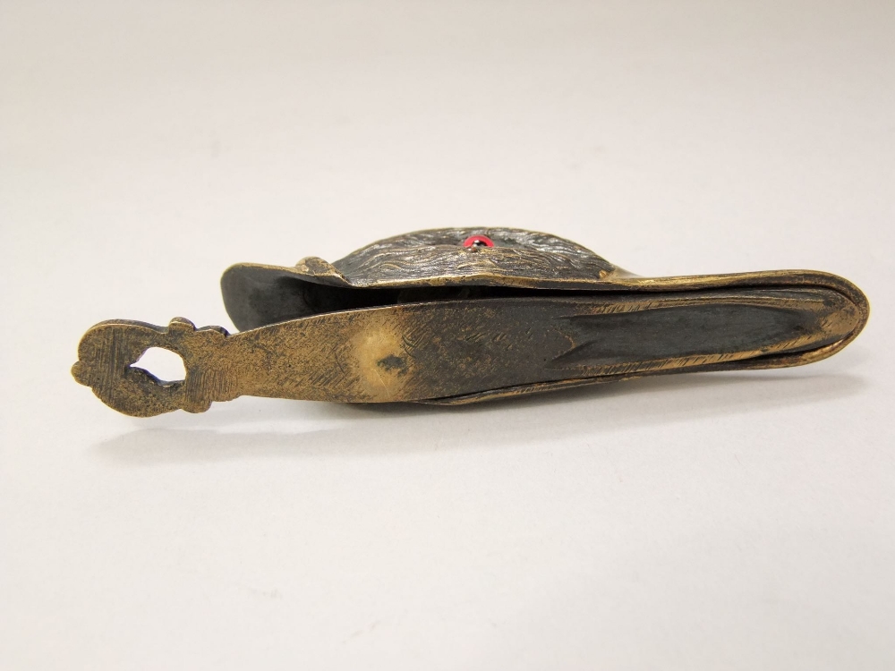 A Victorian cast brass ducks bill paper clip, the well modelled head with glass eyes - Image 3 of 3