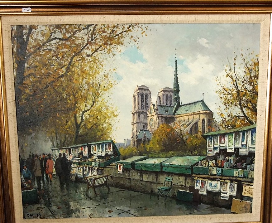 Saulin (20th century French school) - Parisian city scene with Notre-Dame, oil on canvas, signed,