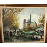 Saulin (20th century French school) - Parisian city scene with Notre-Dame, oil on canvas, signed,