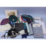 A collection of vintage sporting and school wear including a 1912/13 Rugby cap, school ties and