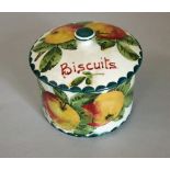 Wemyss Ware - Small Biscuit Barrel 'Apple', signed Wemyss, attributed to James Sharp, height 8cm