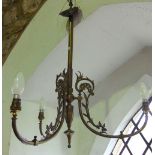 A Victorian style three branch over head ceiling light with scrolled detail together with a Dutch