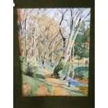 Late 19th century school - Woodland scene with figure, watercolour, indistinctly signed, E Fetsche?,