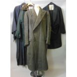 A large collection of men's coats and jackets including a Harrods full length coat, an unworn