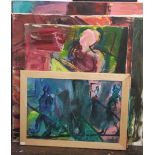 20th century school - Five abstract subjects, oil paintings on canvas, max size 125 x 110cm, all