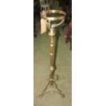 A cast brass art nouveau style telescopic oil lamp standard, with turned column, petal collar and