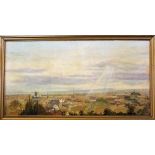 V Cresswell - A panoramic city view, oil on board, signed and with presentation inscription verso