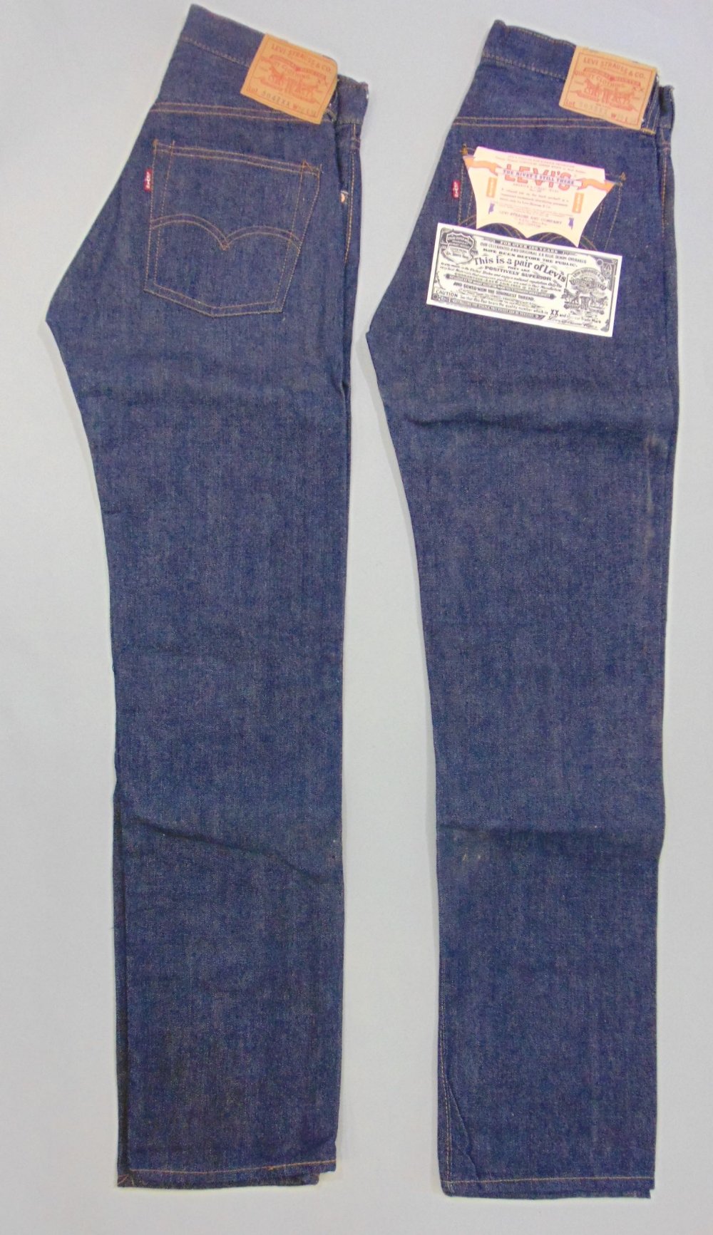 Two pairs of Levi jeans, one with original labels (1955-62) and copper backed concealed pocket - Image 6 of 7