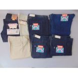 Five pairs of Levi's 1970s denim jeans including a pair of 505s with original labels, size 31/30,