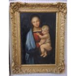 19th century continental school - Three quarter length study of the Madonna and Child, oil on