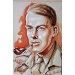 Mid-20th century school - Shoulder length portrait of an airman, gouache, signed indistinctly,