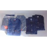 A collection of five Levi denim shirts, all in unused condition. Three are pre 1971 (with 2 in