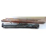 W Garden of Aberdeen vintage/antique mahogany fishing rod together with further vintage fishing