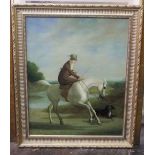 19th century contemporary study - Equestrian portrait on canvas of a woman riding side saddle