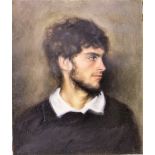 20th century - Profile shoulder length portrait of a bearded young man, oil on canvas, 60 x 50cm,