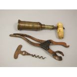 Victorian Dowler double screw mechanical corkscrew and a pair of London Lever pliers type corkscrew