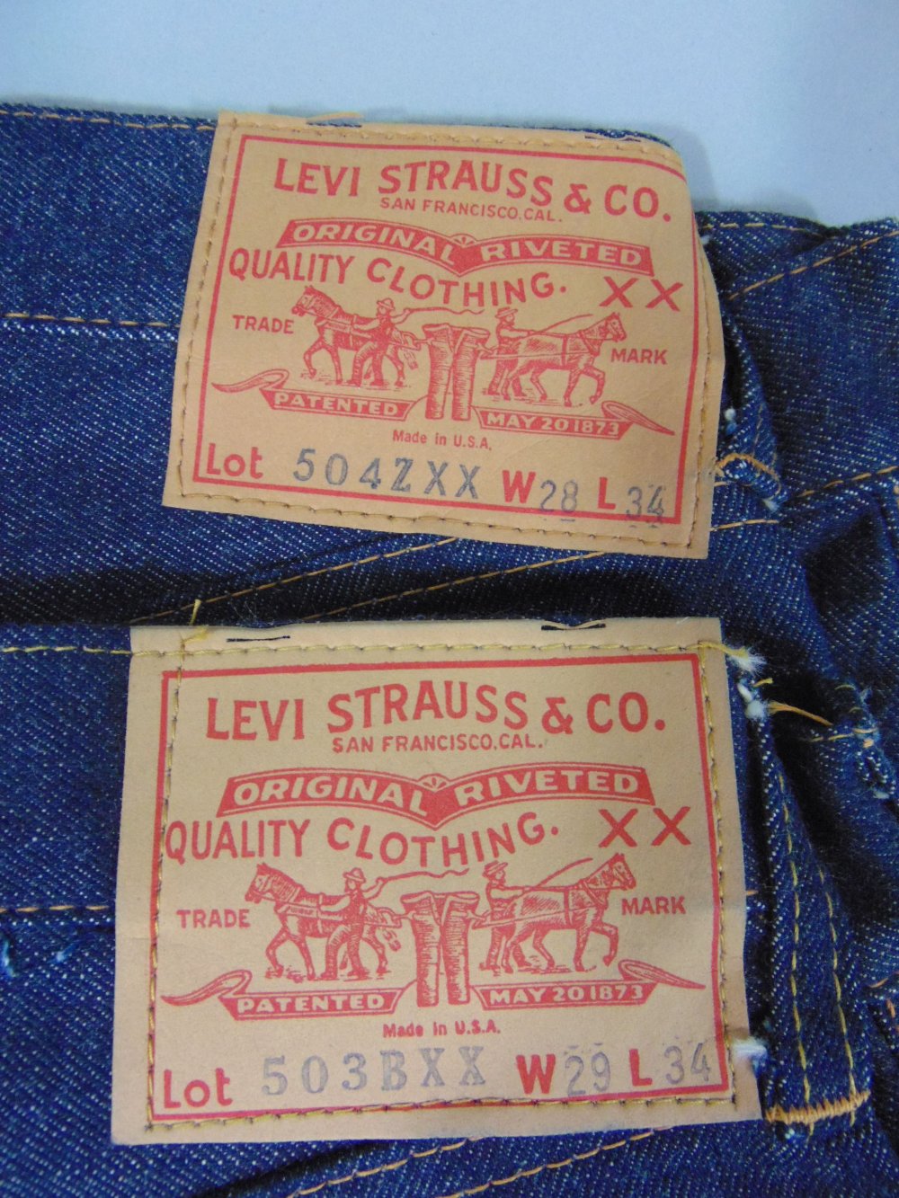 Two pairs of Levi jeans, one with original labels (1955-62) and copper backed concealed pocket - Image 2 of 7