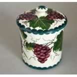 Wemyss Ware - Tall Preserve Pot 'Grapes', impressed Wemyss ware and Robert Heron & Son, stamped