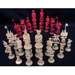 Large and impressive Chinese ivory and stained ivory chess set, high of king, 14cm