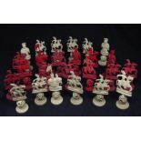 Large collection of Chinese ivory and stained ivory chess set pieces, together with further ivory