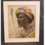 M Tedder (early 20th century British school) - Study of the head of a North-African tribesman,