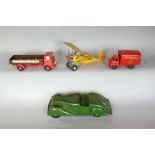 A tin plate Royal Mail clockwork delivery van, a Tri-ang delivery lorry with flat bed, a vintage
