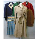 Vintage ladies clothing to include a Harrods herringbone tweed long coat, a Peter Robinson red