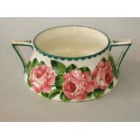 Wemyss Ware - Two handled flower bowl 'Cabbage Rose', signed Wemyss and Thomas Goode & Co and