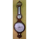 A 19th century rosewood banjo barometer with silvered dials, 103cm long