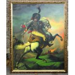 20th century, Napoleon style battle scene with rearing horse and rider, oil on canvas,