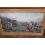 A 19th century coloured engraving of a dramatic Crimean battle scene, 46 x 77 cm in oak frame and