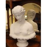 A plaster bust classical female, 75 cm tall