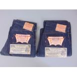 Two pairs Levi 501 Jeans with original labels, unworn, 1955-62 both with concealed copper backed