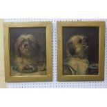 19th century school - Pair of oleographs after J Earl showing terriers before and after a meal, 31 x