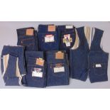 A collection of mixed Levis vintage clothing to include four pairs of bell bottom Jeans, style 607-