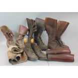 Two pairs of good quality men's lace up full length leather boots, a further two pairs of brown
